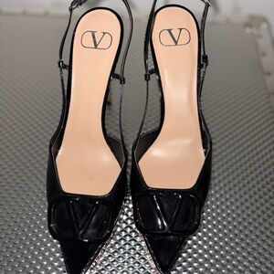 Valentino Glossy Black Slingback Heels